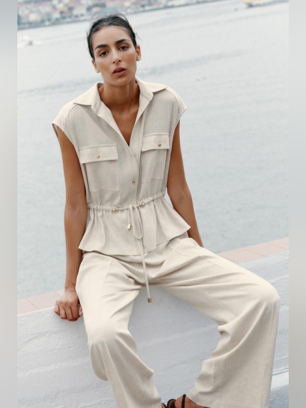 LINEN TWO-PIECE EFFECT JUMPSUIT SIZE L